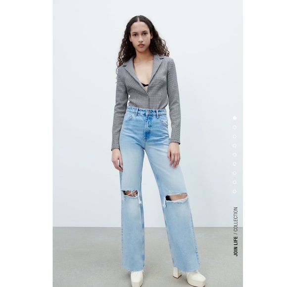 Zara Tops Zara Houndstooth Bodysuit Black Size S Poshmark